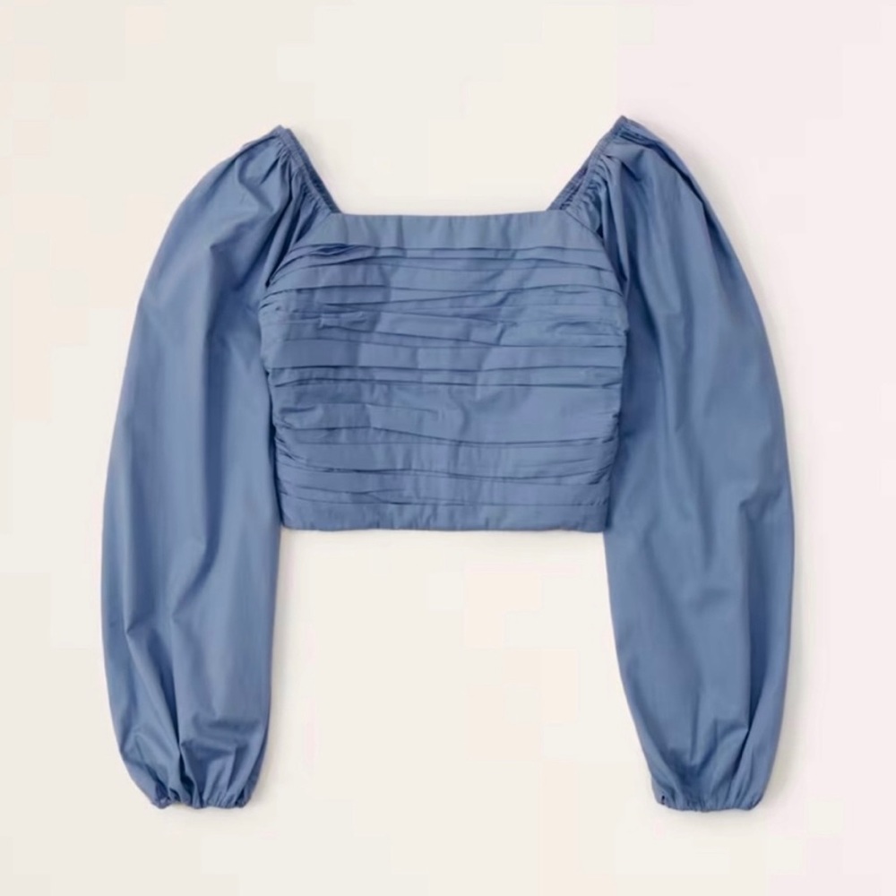 Long-Sleeve Ruched Bodice Puff Sleeve Top